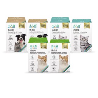 貓皇健康防護組｜魚油粉1+1、護疫升1+1、活菌寶1+1