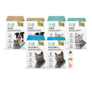 貓皇腸胃保健組｜魚油粉1+1、排毛粉1+1、活菌寶1+1